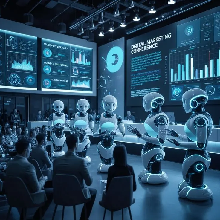 AI conference with robot and strategists